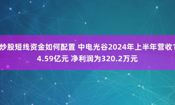 炒股短线资金如何配置 中电光谷2024年上半年营收14.59亿元 净利润为320.2万元