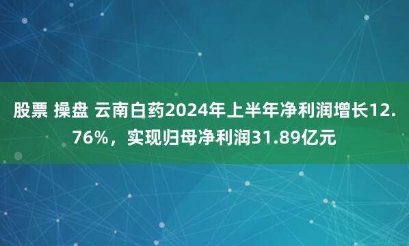 股票 操盘 云南白药2024年上半年净利润增长12.76%，实现归母净利润31.89亿元